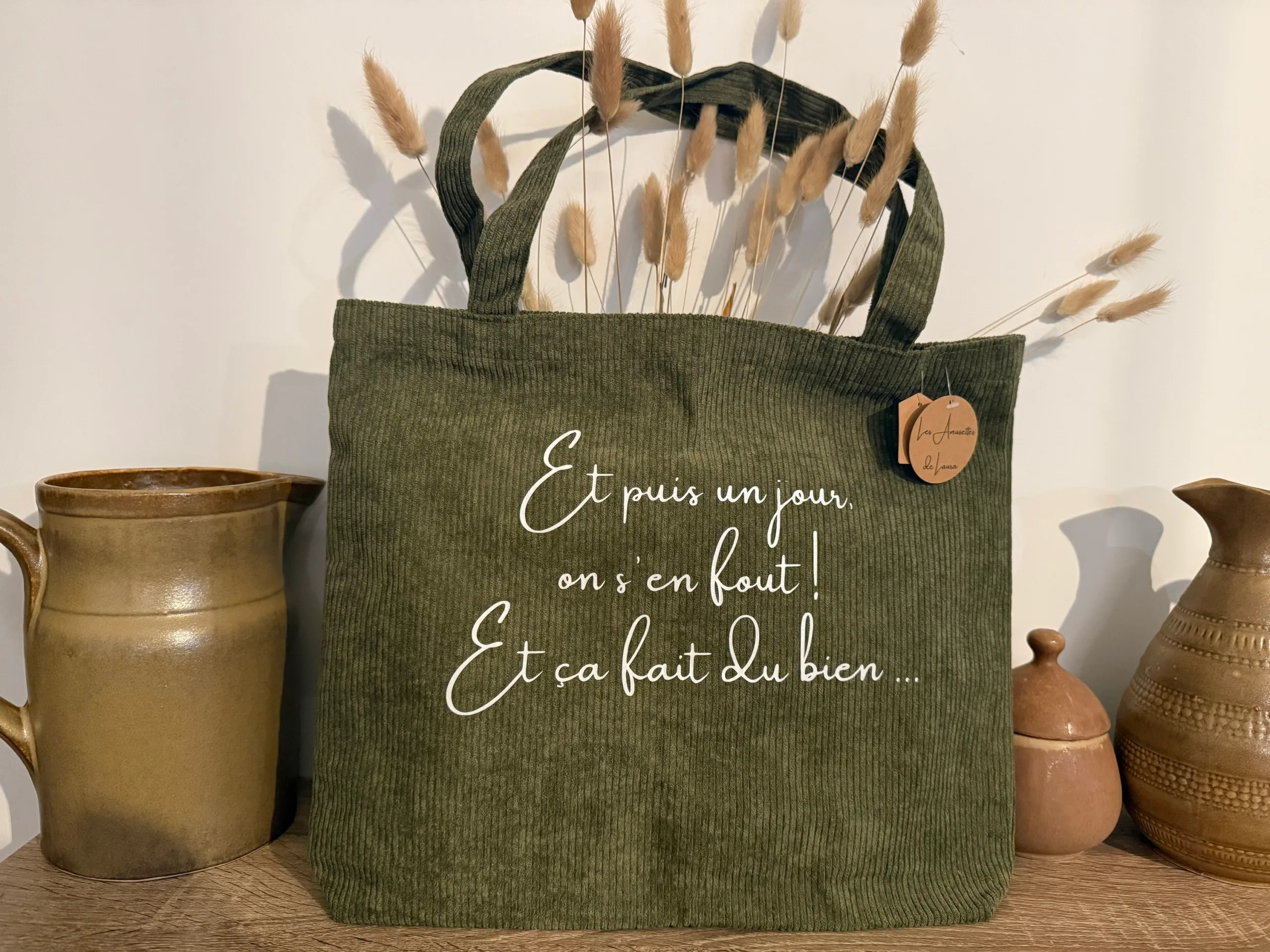 Cabas Velours Olive Citation – Image 2